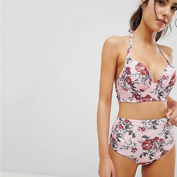 Peek & Beau ASOS Pink Floral High Waist Bikini Bottom NWT UK 18 US 14 NWT - Picture 5 of 5